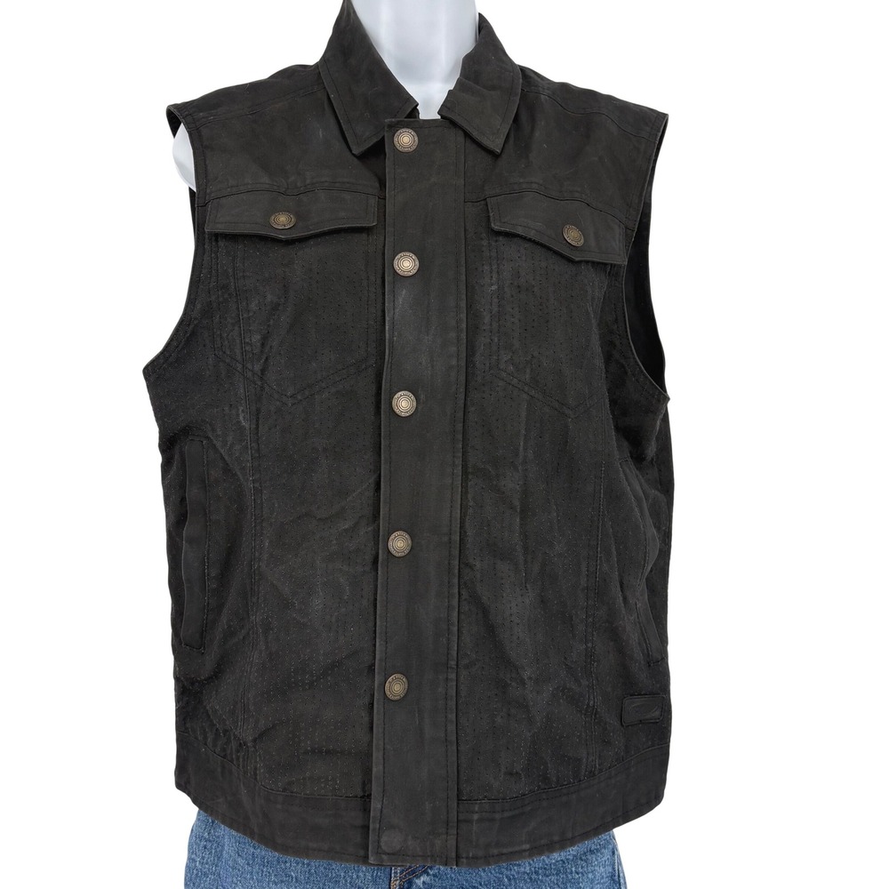 Roland Sands Design Men Motorcycle Vest Ramone Duck Waxed Cotton Black SM‎ Biker